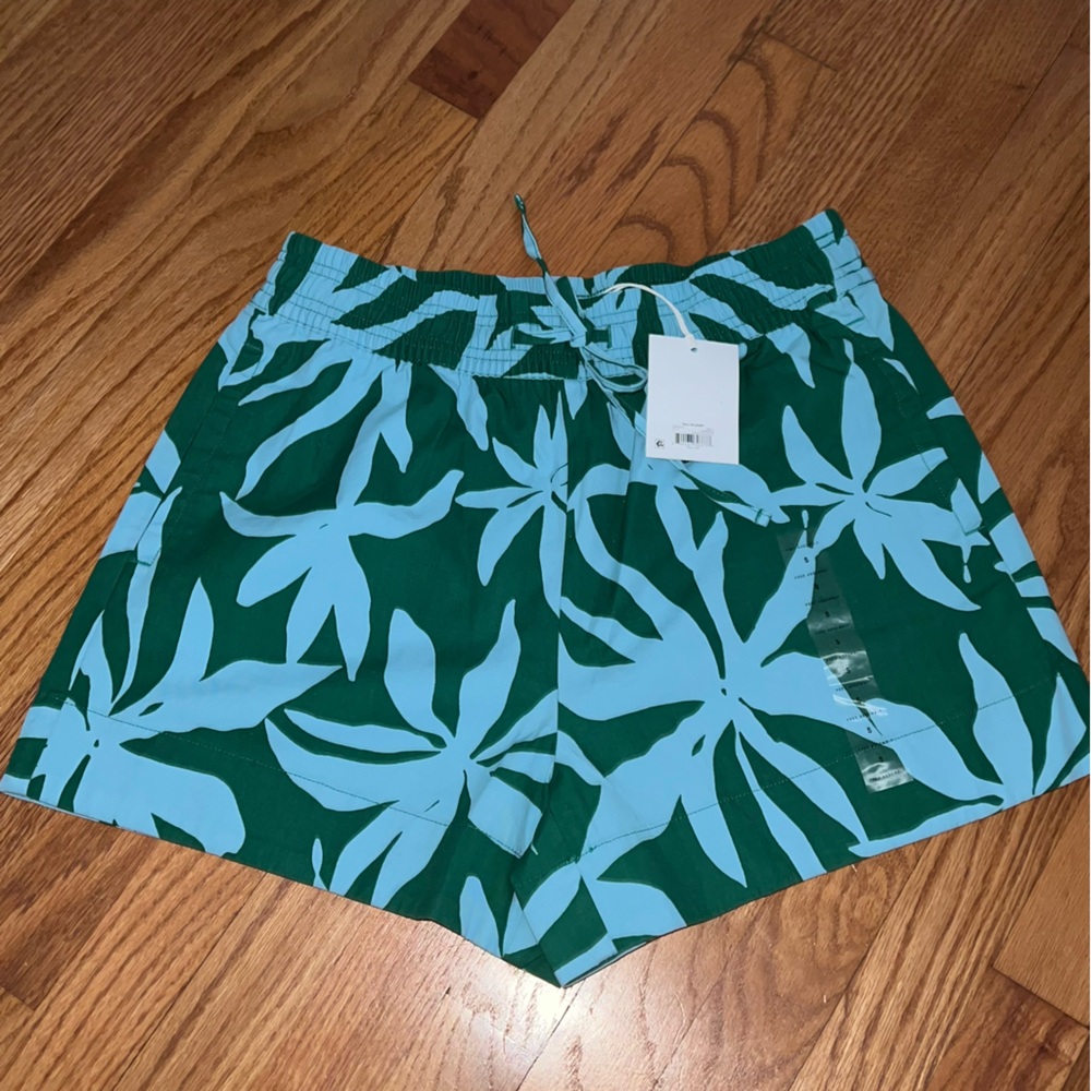 &Free Assembly womens SHORTS Tropical print blue green Size Small denim pull on